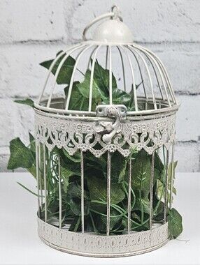 Vintage White Distressed Metal Birdcage Decorative Planter Wedding Centerpiece